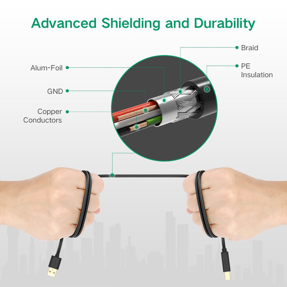 UGREEN 10362 15m USB2.0 Printer Cable with Amplifier Extender USB Printer Cord Support 480 Mbps Data Transfer Compatible with Mac/HP/Canon/Dell/Xerox/Samsung