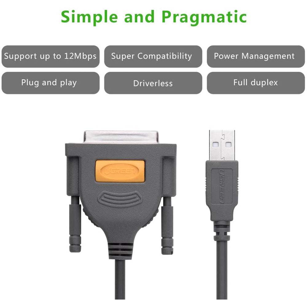 UGREEN 20793 1m USB to DB25 Parallel Printer Cable Adapter Supports Bidirectional Data Transfer Printer Cord for Laptop Desktop Compatible with Windows Mac OS Linux