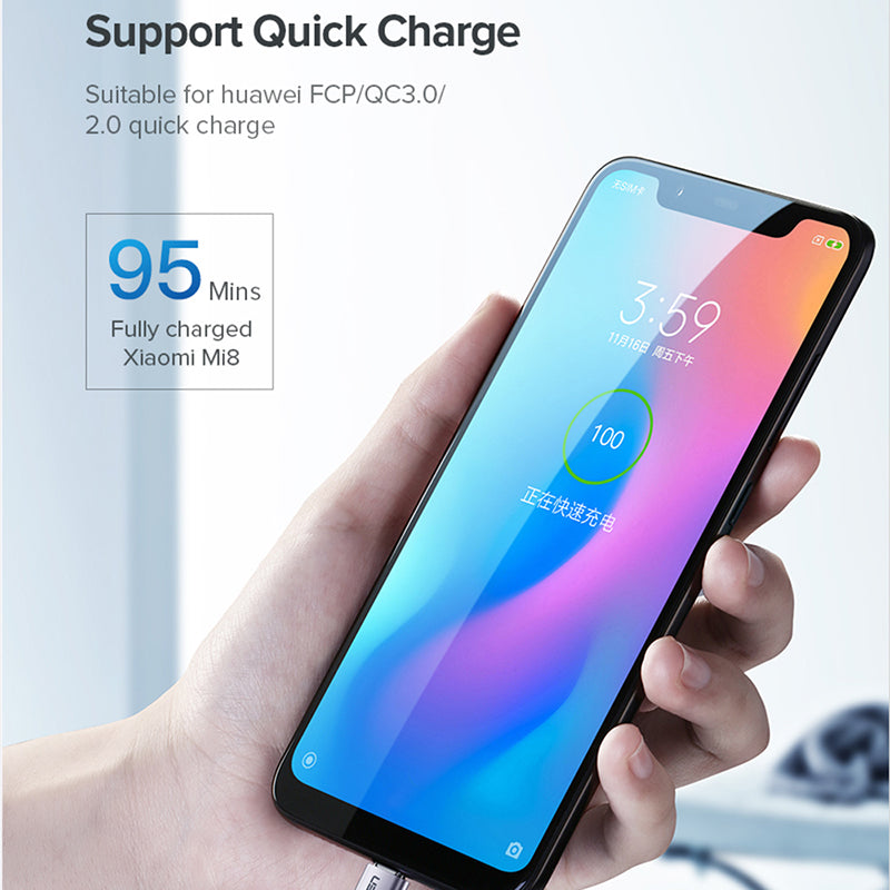 Uniqkart 30875 1m 2 in 1 USB Cable 3A Fast Charging Cord USB2.0 to Micro USB + Type-C Data Cable Aluminum High-Speed Data Sync Transfer