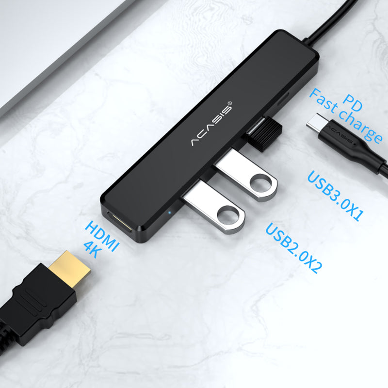 Uniqkart CM070 USB-C Hub 5 in 1 USB C to 2 USB2.0+HD+USB3.0+60W PD Charging Docking Station USB-C Splitter Hub
