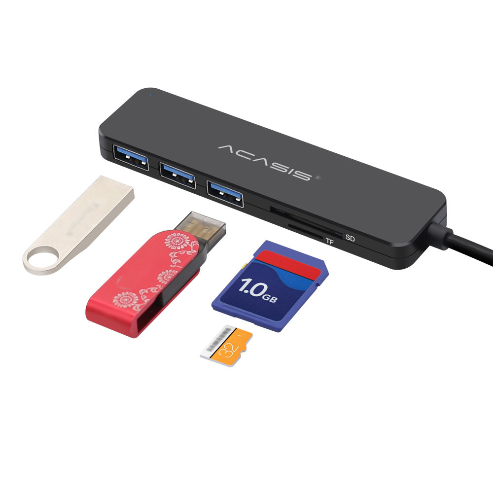 Uniqkart AB3-CL42 0.3m USB Hub Adapter USB3.0 to 3 USB3.0 + TF/Memory Card Hub Converter Portable Multi-Port Splitter 5Gbps High-Speed Data Transfer