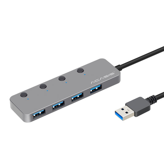 Uniqkart HS080S 0.3m USB to 4 USB Hub Multi-Port USB3.0 Hub Adapter with Buttons Portable Splitter High-Speed 5Gbps Data Transfer