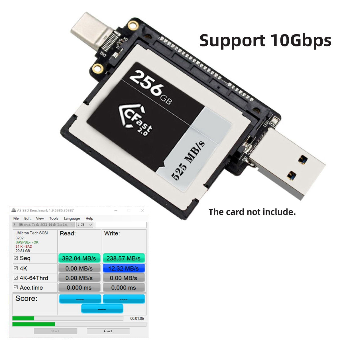 U3-039 USB3.0+USB-C to CFast 2.0 Card Adapter PCBA CFast Card Reader for Desktop Laptop Data Transfer Converter Support 10Gbps High Speed