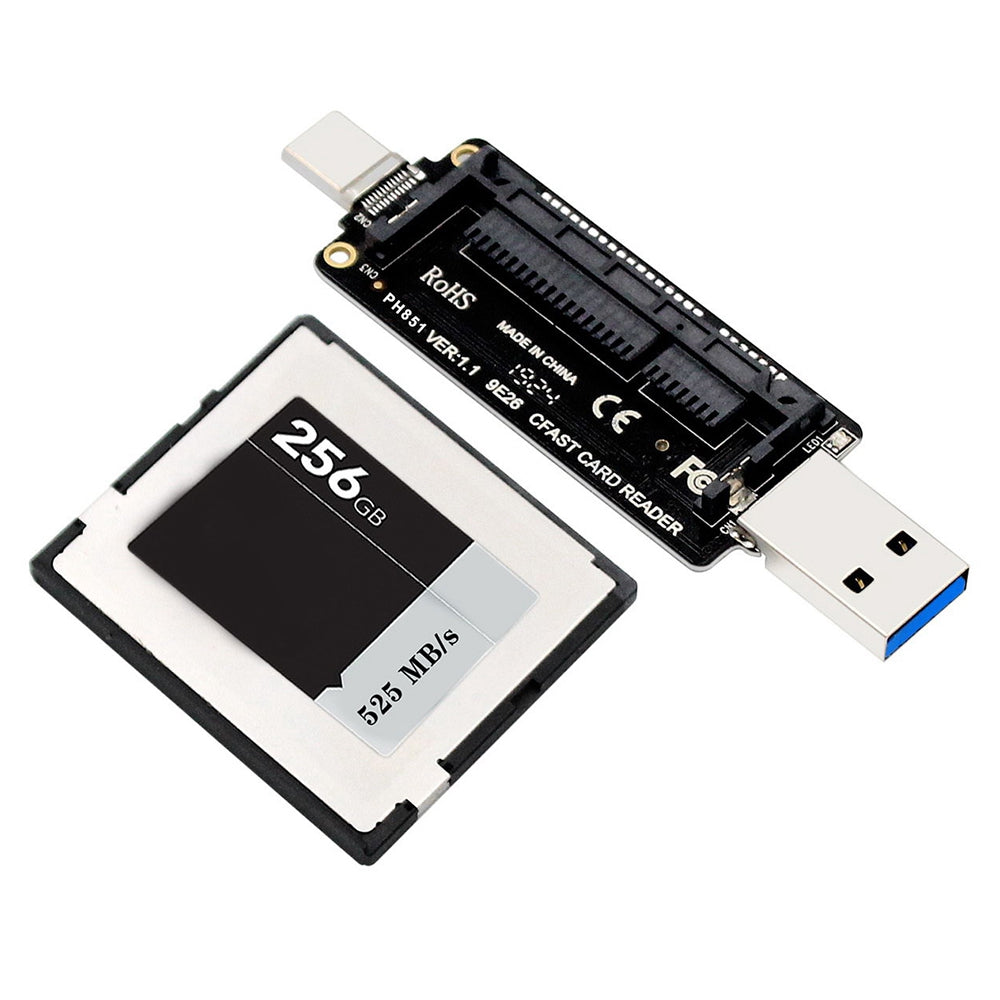 U3-039 USB3.0+USB-C to CFast 2.0 Card Adapter PCBA CFast Card Reader for Desktop Laptop Data Transfer Converter Support 10Gbps High Speed