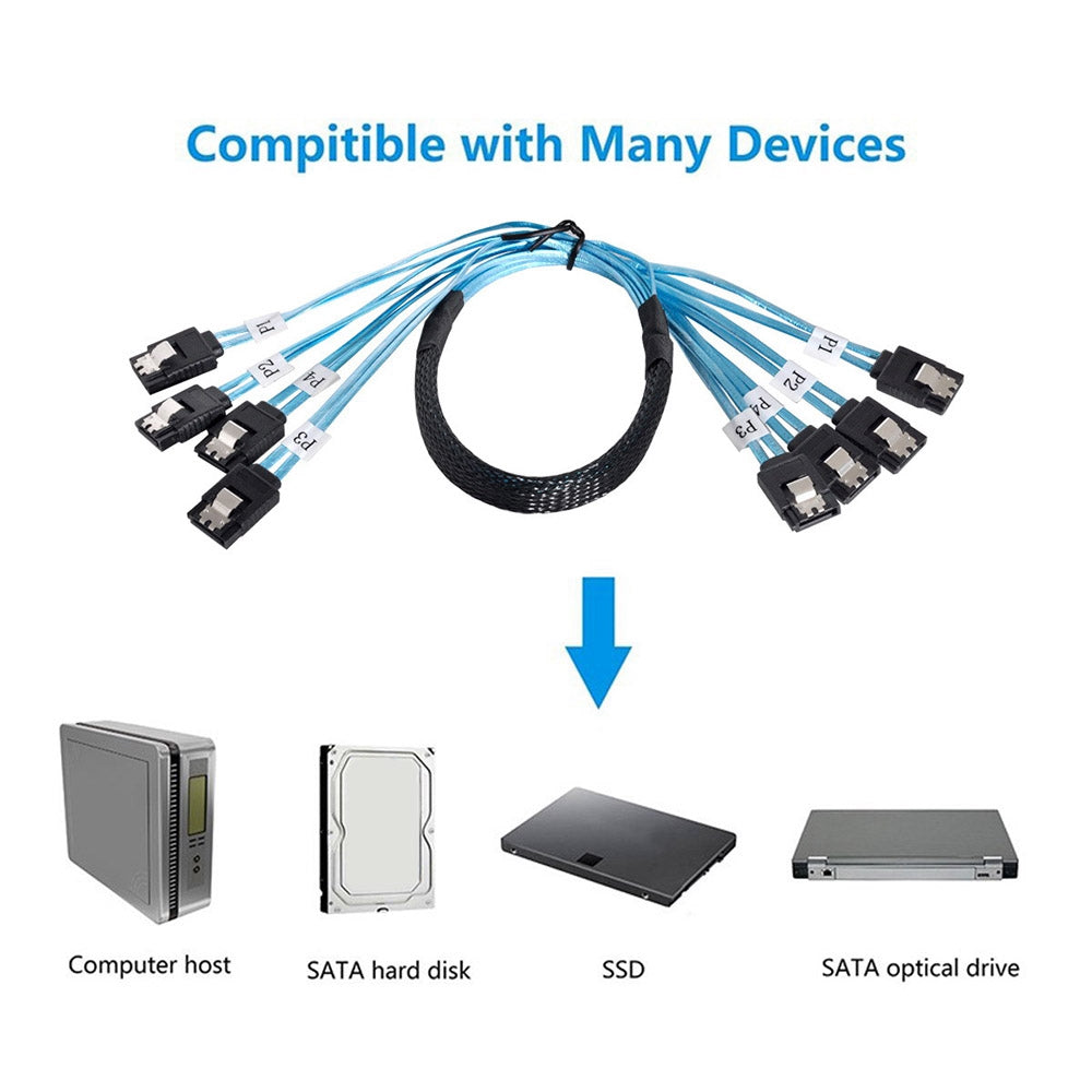 SF-009-0.5M Internal SAS 4 SATA Host to 4 SATA 7-pin Target Hard Disk 6Gbps Data Server Cable