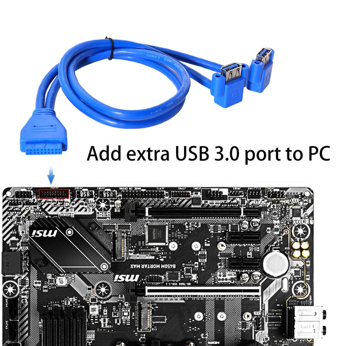 U3-063 0.5m USB to 20Pin Cable Dual Elbow USB 3.0 Female to Motherboard 20Pin Box Header Slot Panel Mount Data Cable