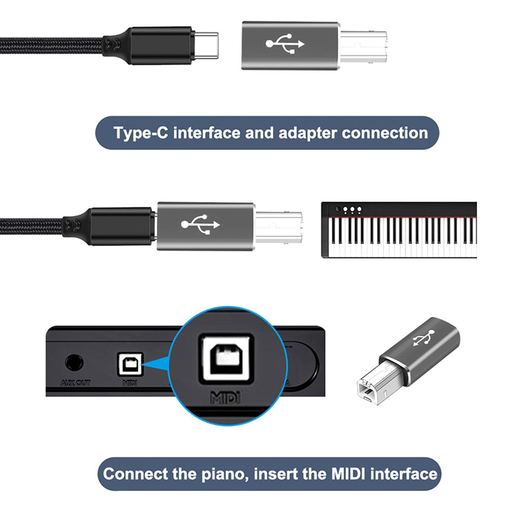 UC-163 2Pcs USB-C Female to USB-B Male Adapters Converter (Grey+Black)