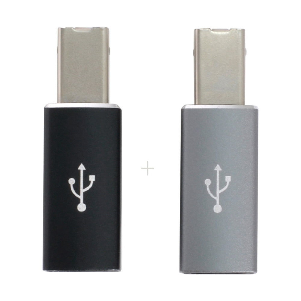UC-163 2Pcs USB-C Female to USB-B Male Adapters Converter (Grey+Black)