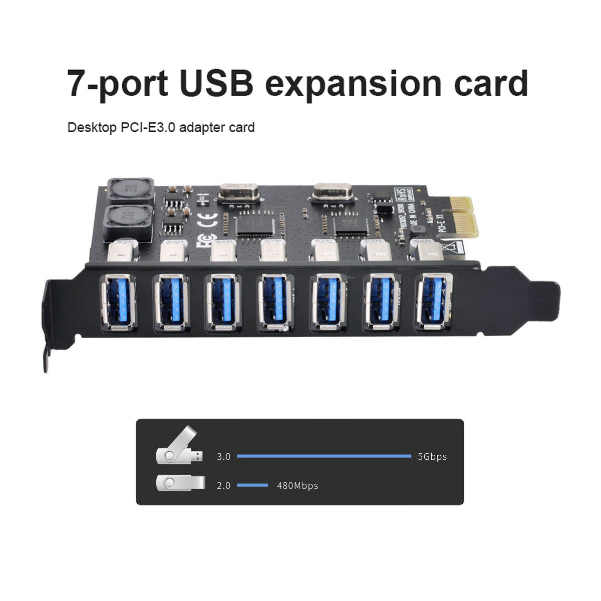 U3-019-7P 7 Ports 5Gbps PCI-E to USB 3.0 HUB PCI Express Expansion Card Adapter with NEC+VLI Dual Chip