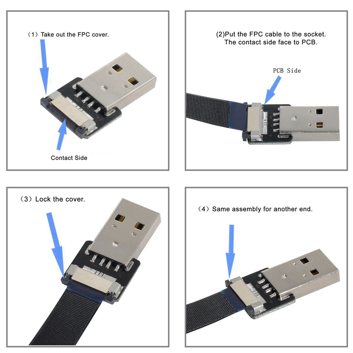 U2-031-UP-0.2M CN-011-MA/CN-011-UP/CN-019-0.2M Up Angled USB 2.0 Type-A Male to Male Flat FPC Data Cable 90 Degree for FPV/Disk/Scanner/Printer