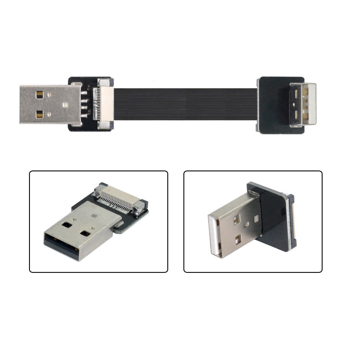 U2-031-UP-0.2M CN-011-MA/CN-011-UP/CN-019-0.2M Up Angled USB 2.0 Type-A Male to Male Flat FPC Data Cable 90 Degree for FPV/Disk/Scanner/Printer