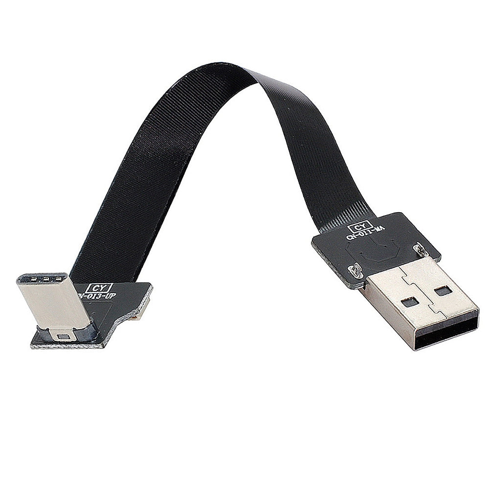U2-039-UP-0.2M CN-011-MA/CN-013-UP/CN-019 480Mbps USB 2.0 Type-A Male to Up/Down Angled Type-C Male Flat Slim FPC Data Cable for FPV/Disk/Phone