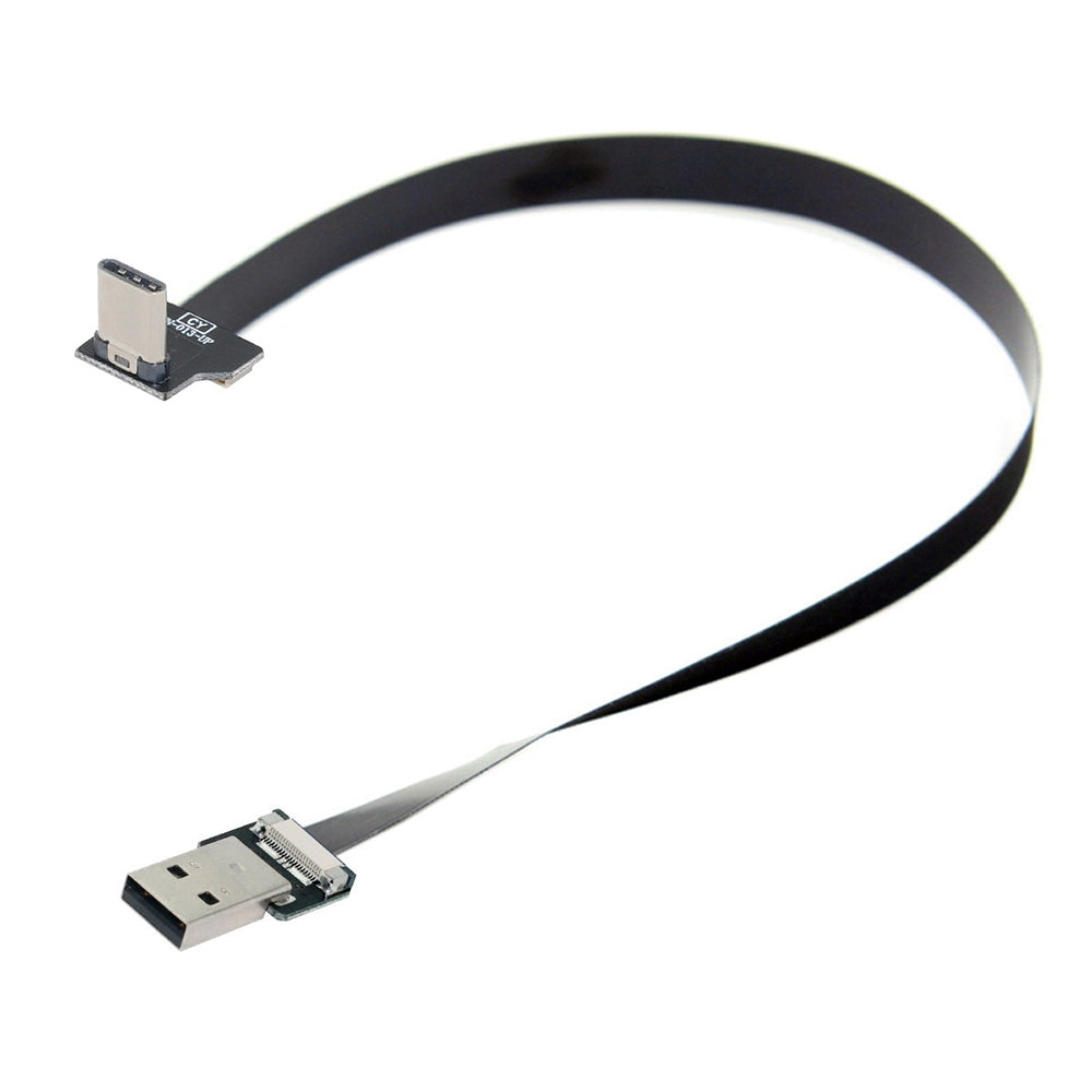 U2-039-UP-0.2M CN-011-MA/CN-013-UP/CN-019 480Mbps USB 2.0 Type-A Male to Up/Down Angled Type-C Male Flat Slim FPC Data Cable for FPV/Disk/Phone