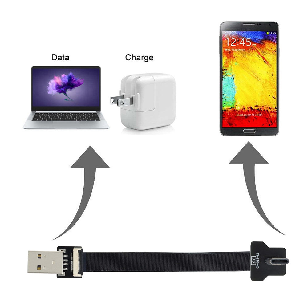 U2-039-RI-0.2M CN-011-MA/CN-013-RI/CN-019 USB 2.0 Type-A Male to Type-C Male Right Angled Flat Slim FPC Data Cable for FPV/Disk/Phone