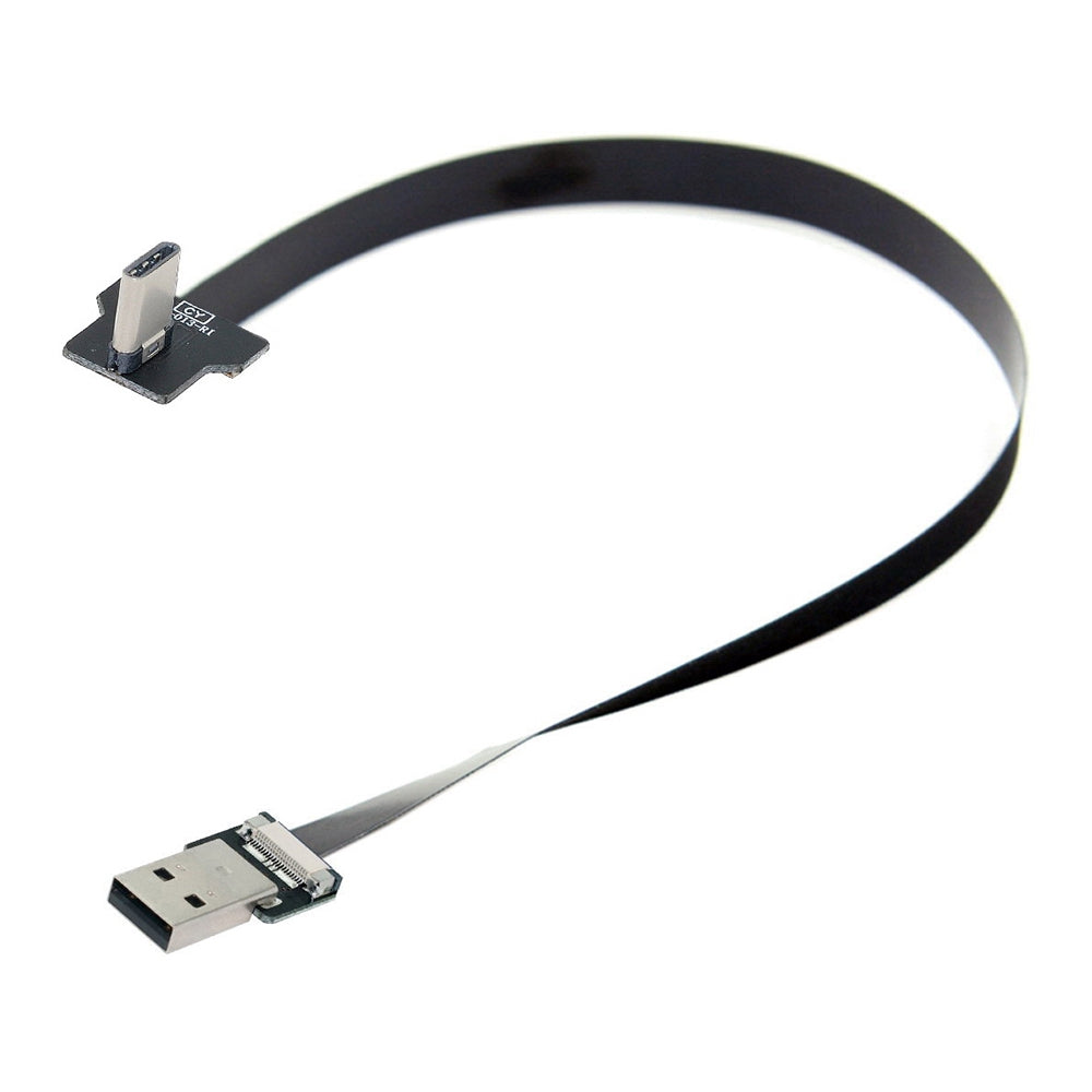 U2-039-RI-0.2M CN-011-MA/CN-013-RI/CN-019 USB 2.0 Type-A Male to Type-C Male Right Angled Flat Slim FPC Data Cable for FPV/Disk/Phone
