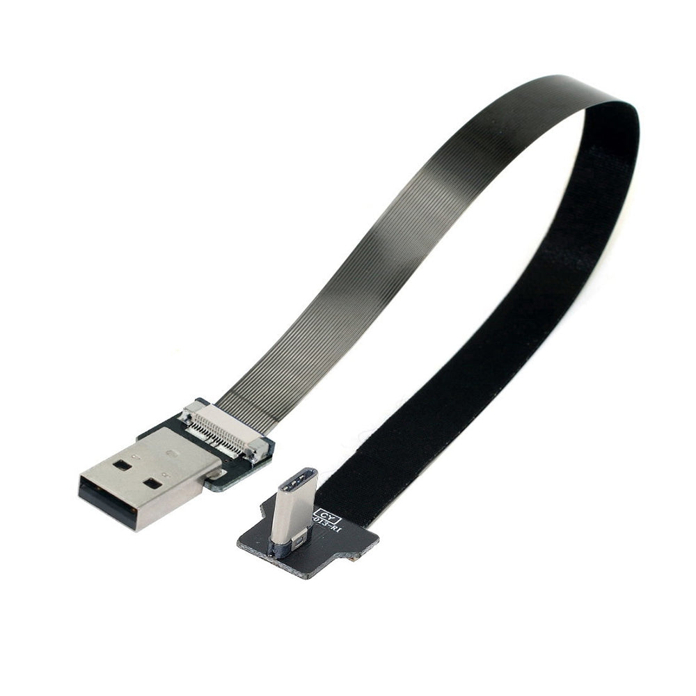 U2-039-RI-0.2M CN-011-MA/CN-013-RI/CN-019 USB 2.0 Type-A Male to Type-C Male Right Angled Flat Slim FPC Data Cable for FPV/Disk/Phone