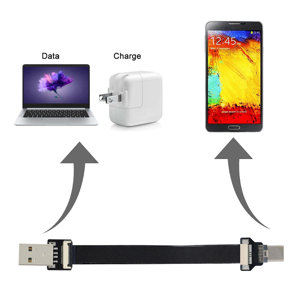 U2-039-BK-0.2M CN-011-MA/CN-013-MA/CN-01 USB 2.0 Type-A Male to USB-C Type-C Male Data Flat Slim FPC Cable for FPV/Disk/Phone