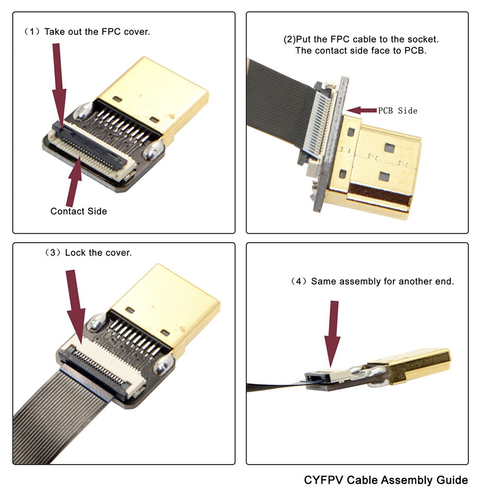 HD-206-RU-0.2M CN-018-RI/CN-018-UP/CN-019-0.2M Up Angled to Right Angled FPV HDMI Type A Male to HDMI Male HDTV FPC Flat Cable