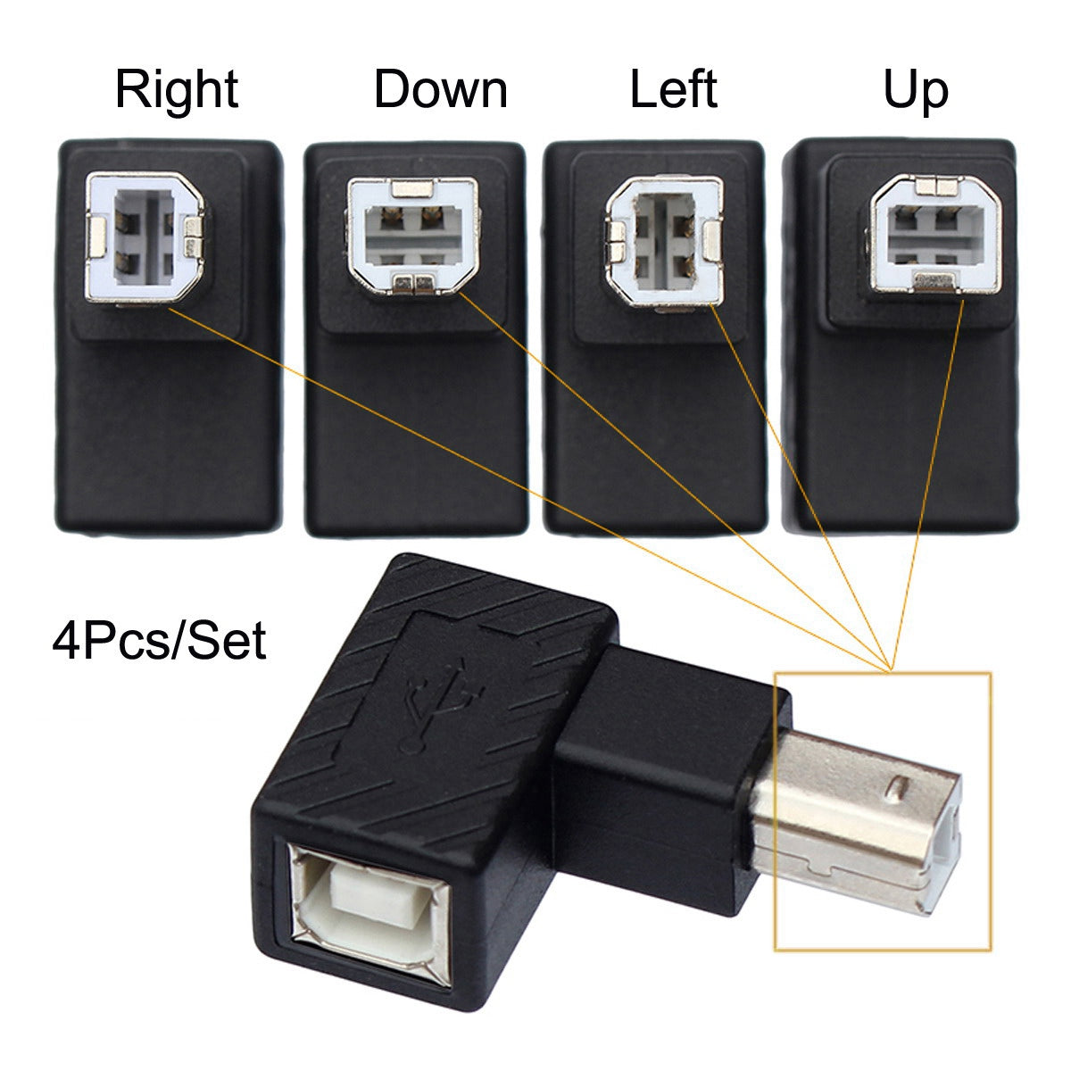 U2-038 4Pcs/Set USB 2.0 B-Type Male to Female 90 Degrees Elbow Adapter Converter