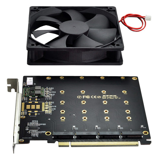 SA-030 4X NVME M.2 AHCI to PCI-E Express 3.0 Gen3 X16 Raid Card with Fan VROC Raid0 Hyper Adapter