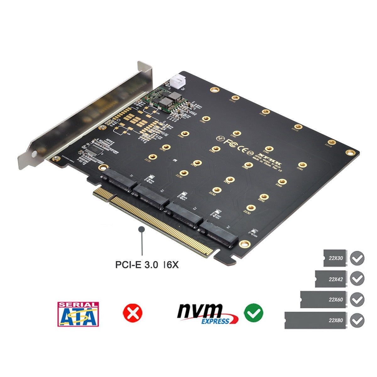 SA-030 4X NVME M.2 AHCI to PCI-E Express 3.0 Gen3 X16 Raid Card with Fan VROC Raid0 Hyper Adapter