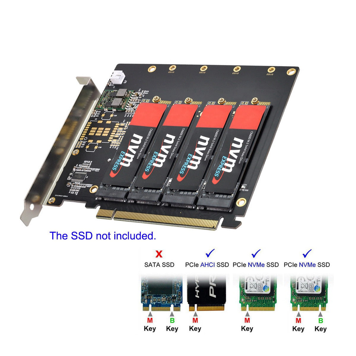 SA-030 4X NVME M.2 AHCI to PCI-E Express 3.0 Gen3 X16 Raid Card with Fan VROC Raid0 Hyper Adapter