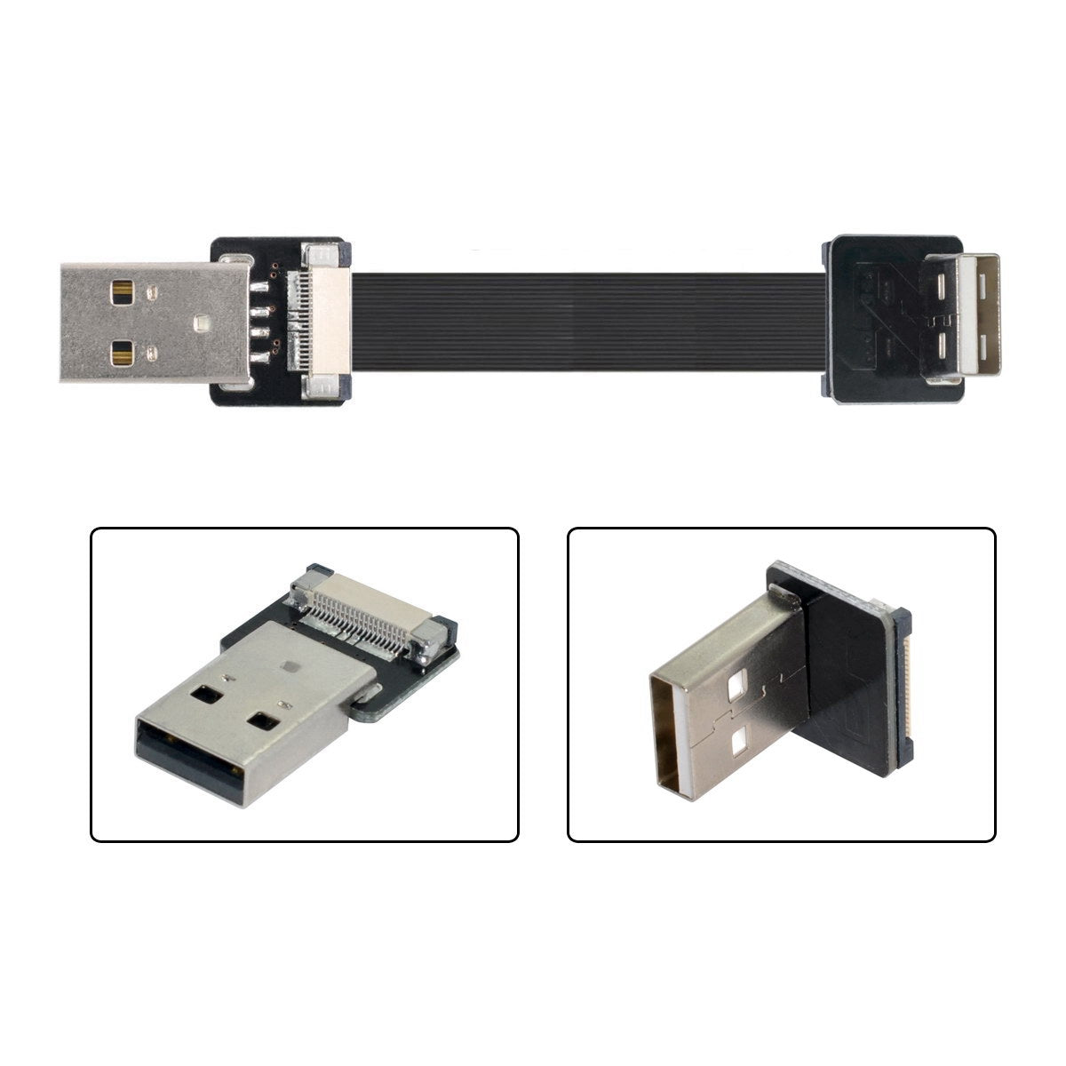 U2-031-DN-0.2M CN-011-MA/CN-011-DN/CN-019-0.2M Down Angled USB 2.0 Type-A to Type-A Flat Data Cable Male to Male 90 Degree FPC Cable for FPV/Disk/Scanner/Printer