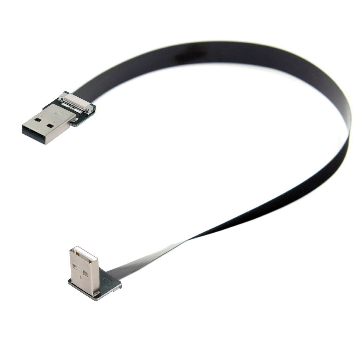 U2-031-DN-0.2M CN-011-MA/CN-011-DN/CN-019-0.2M Down Angled USB 2.0 Type-A to Type-A Flat Data Cable Male to Male 90 Degree FPC Cable for FPV/Disk/Scanner/Printer