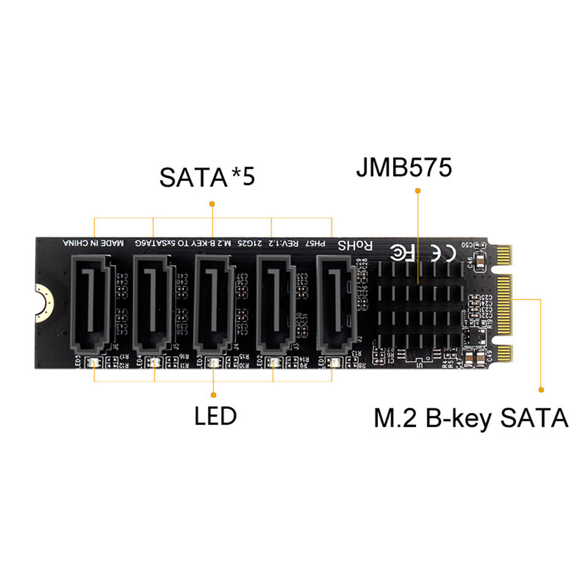SA-035 22x80mm NGFF Key B+M to SATA 3.0 6Gbps 5 Ports Adapter Converter Port Select JMB575