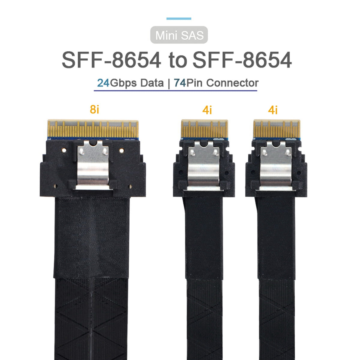 SF-034-0.4M PCI-E Ultraport Slimline SAS Slim 4.0 SFF-8654 8i 74Pin to Dual SFF-8654 4i 38Pin Cable