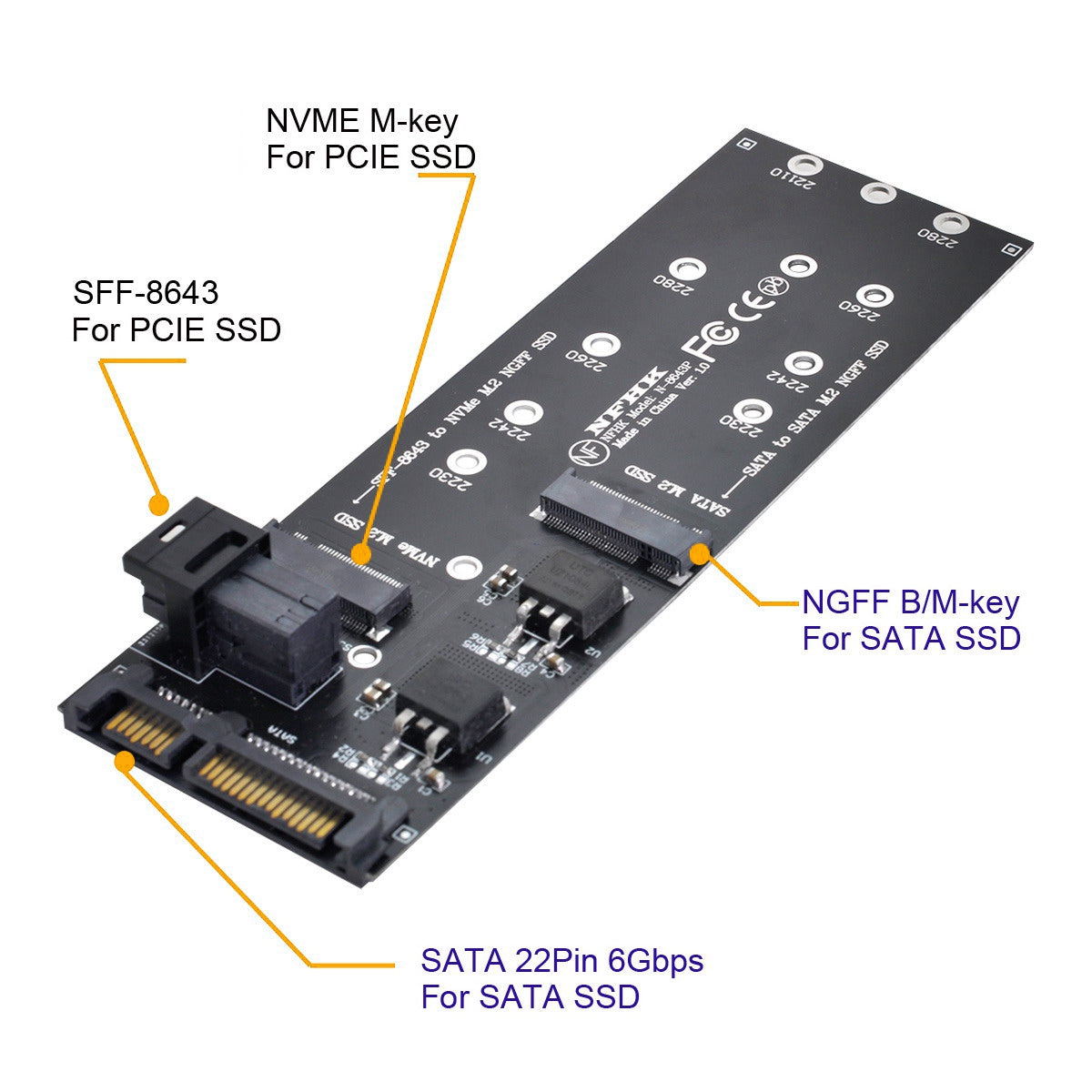 SF-033 HD SFF-8643+SATA Expansion Card to NGFF NVME PCIe SSD SATA Adapter for Mainboard
