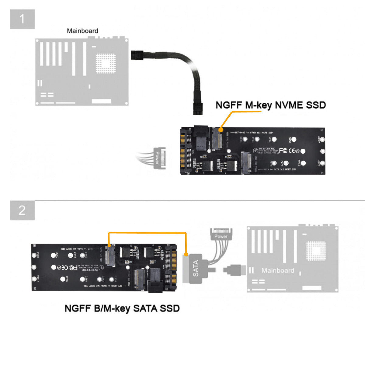 SF-033 HD SFF-8643+SATA Expansion Card to NGFF NVME PCIe SSD SATA Adapter for Mainboard