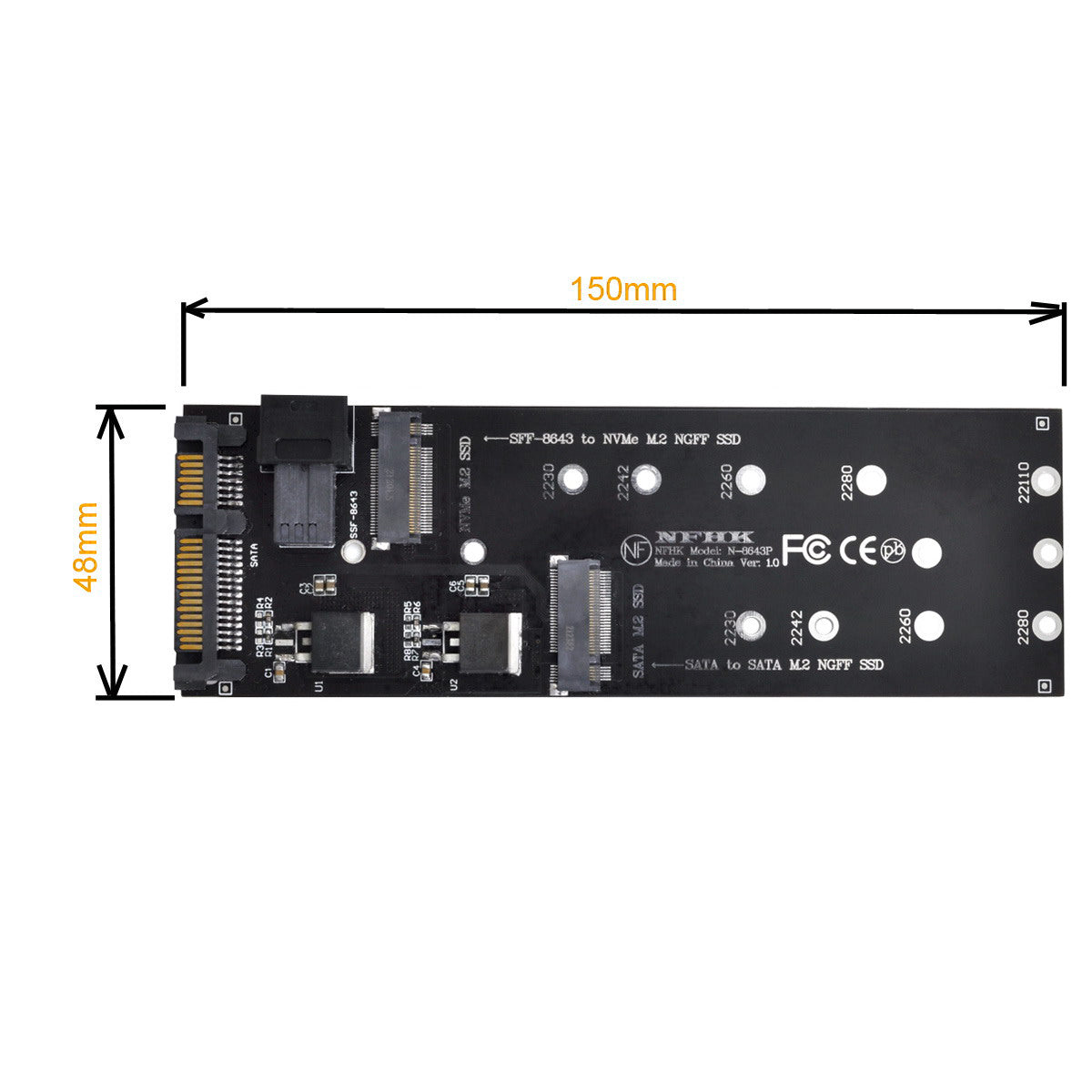 SF-033 HD SFF-8643+SATA Expansion Card to NGFF NVME PCIe SSD SATA Adapter for Mainboard