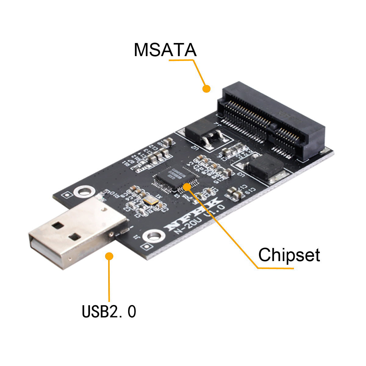 U2-008 Mini PCI-E mSATA to USB 2.0 External SSD PCBA Converter Adapter Card without Case