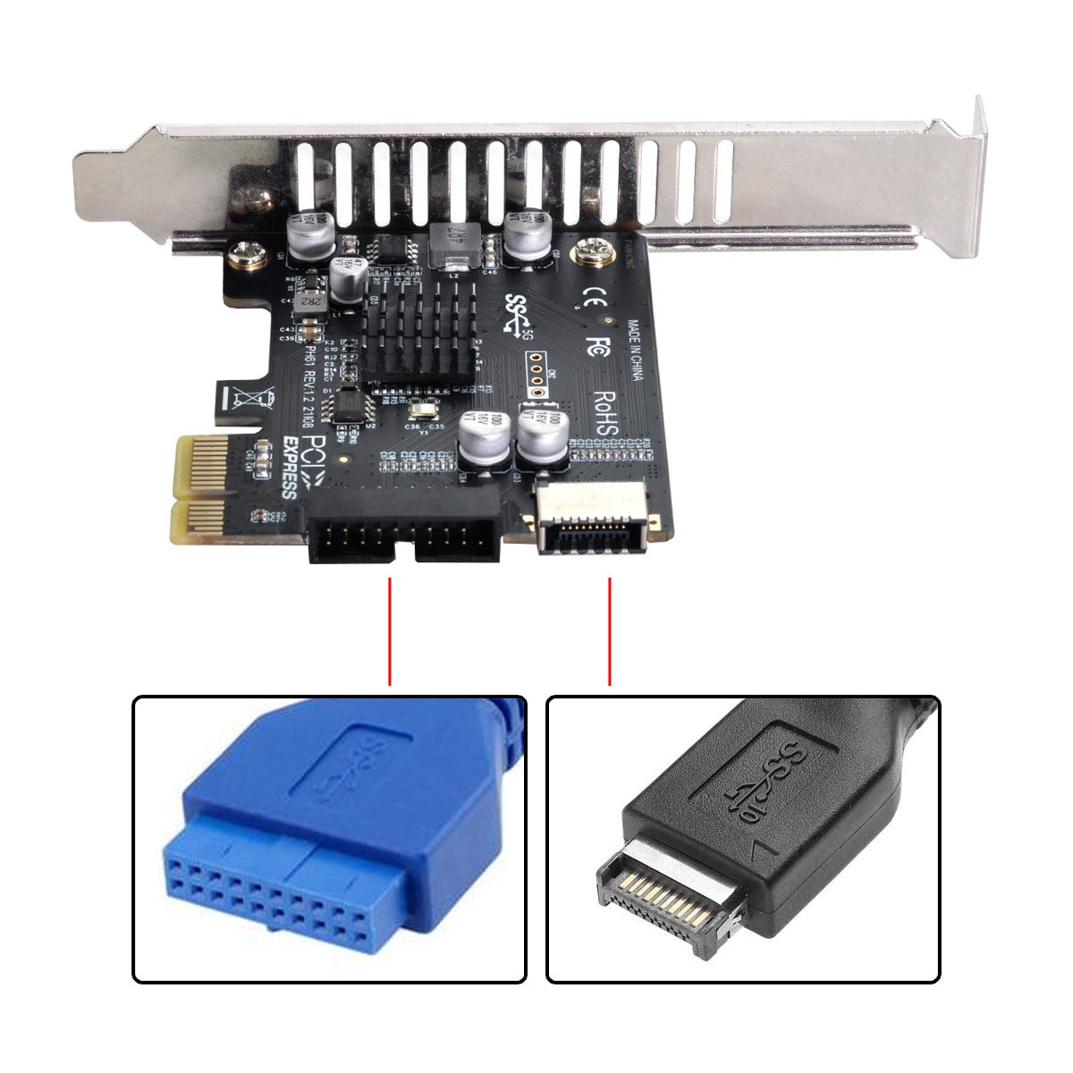 UC-039 Type-E USB 3.1 Front Panel Socket + USB 3.0 20-pin to PCI-E 1X Express Card VL805 Motherboard Adapter