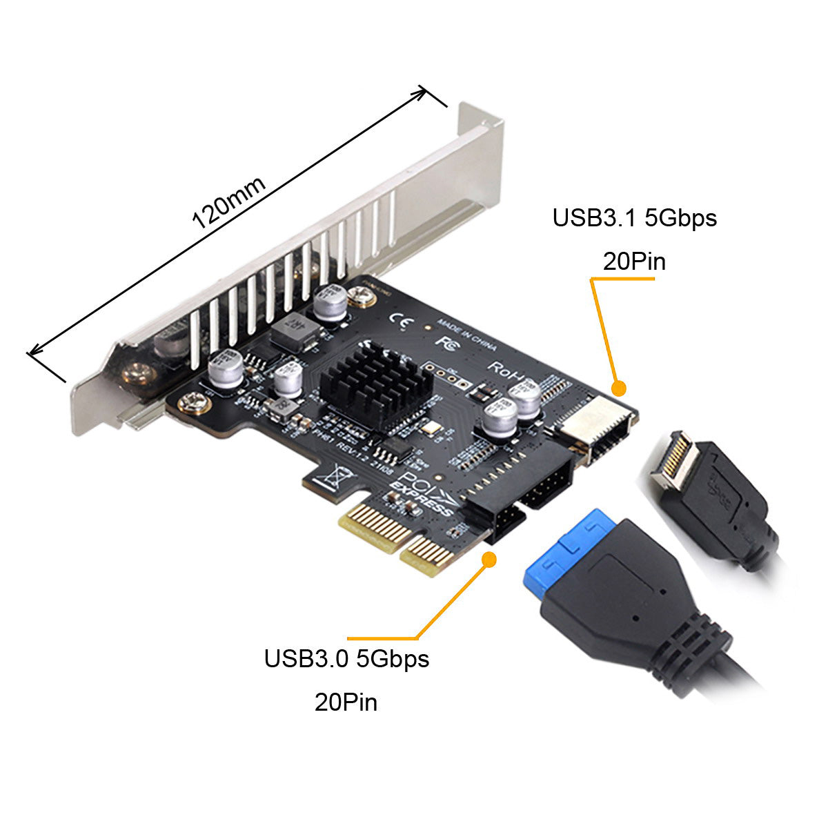 UC-039 Type-E USB 3.1 Front Panel Socket + USB 3.0 20-pin to PCI-E 1X Express Card VL805 Motherboard Adapter