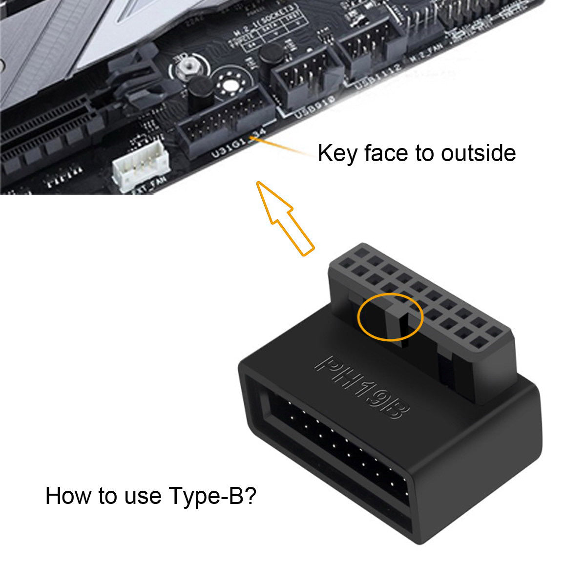 U3-091 PH19A+PH19B 2Pcs USB 3.0 20Pin Male to Female Extension Adapter Up and Down Angled 90 Degree Overmold Converter