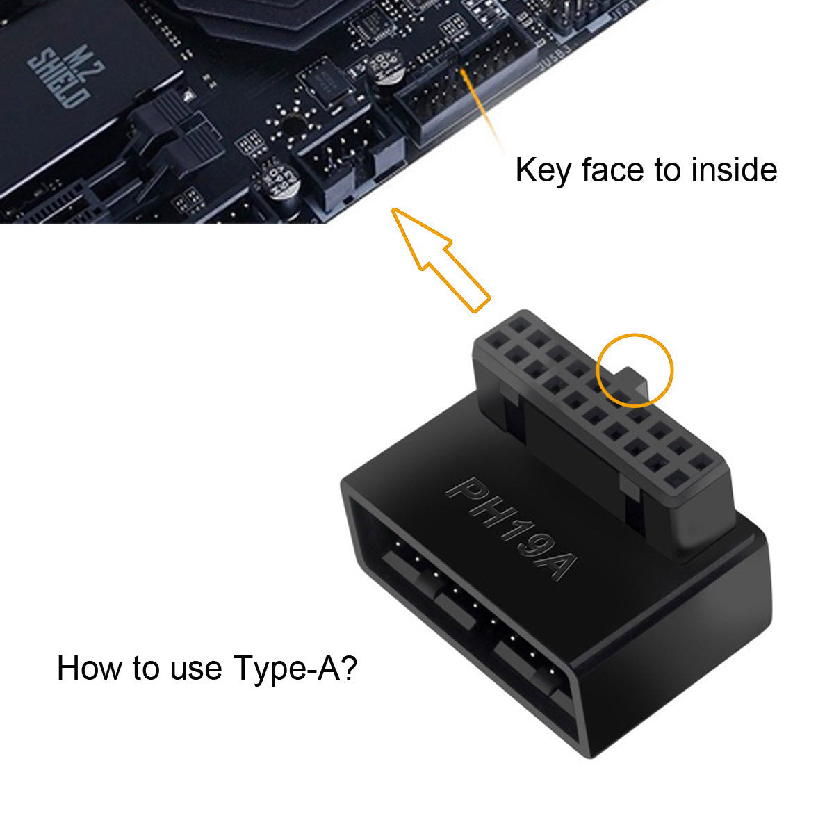 U3-091 PH19A+PH19B 2Pcs USB 3.0 20Pin Male to Female Extension Adapter Up and Down Angled 90 Degree Overmold Converter