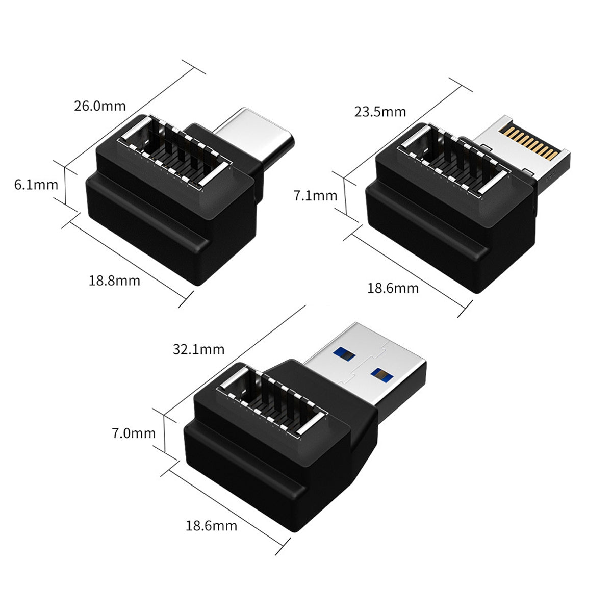 UC-013 3Pcs USB 3.1 Front Panel Header Female Type-E to Male Type-A and Type-C USB-C Motherboard Extension Data Angled Adapter