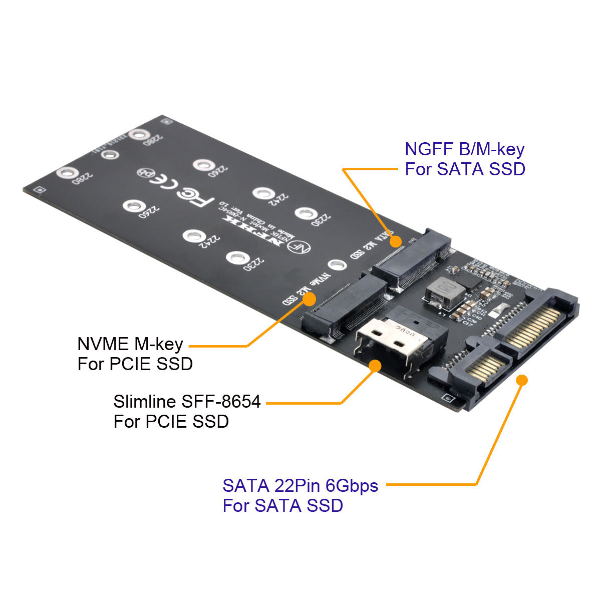 SF-016 SATA Adapter SFF-8654 to U2 Kit NGFF M-Key to Slimline SAS NVME PCIe SSD SATA Adapter for Mainboard