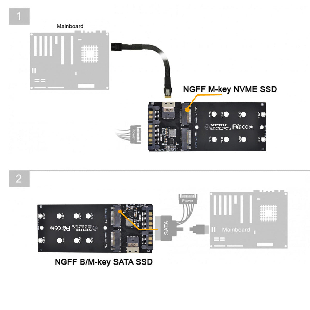 SF-016 SATA Adapter SFF-8654 to U2 Kit NGFF M-Key to Slimline SAS NVME PCIe SSD SATA Adapter for Mainboard