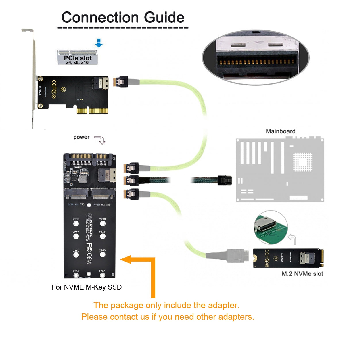 SF-016 SATA Adapter SFF-8654 to U2 Kit NGFF M-Key to Slimline SAS NVME PCIe SSD SATA Adapter for Mainboard