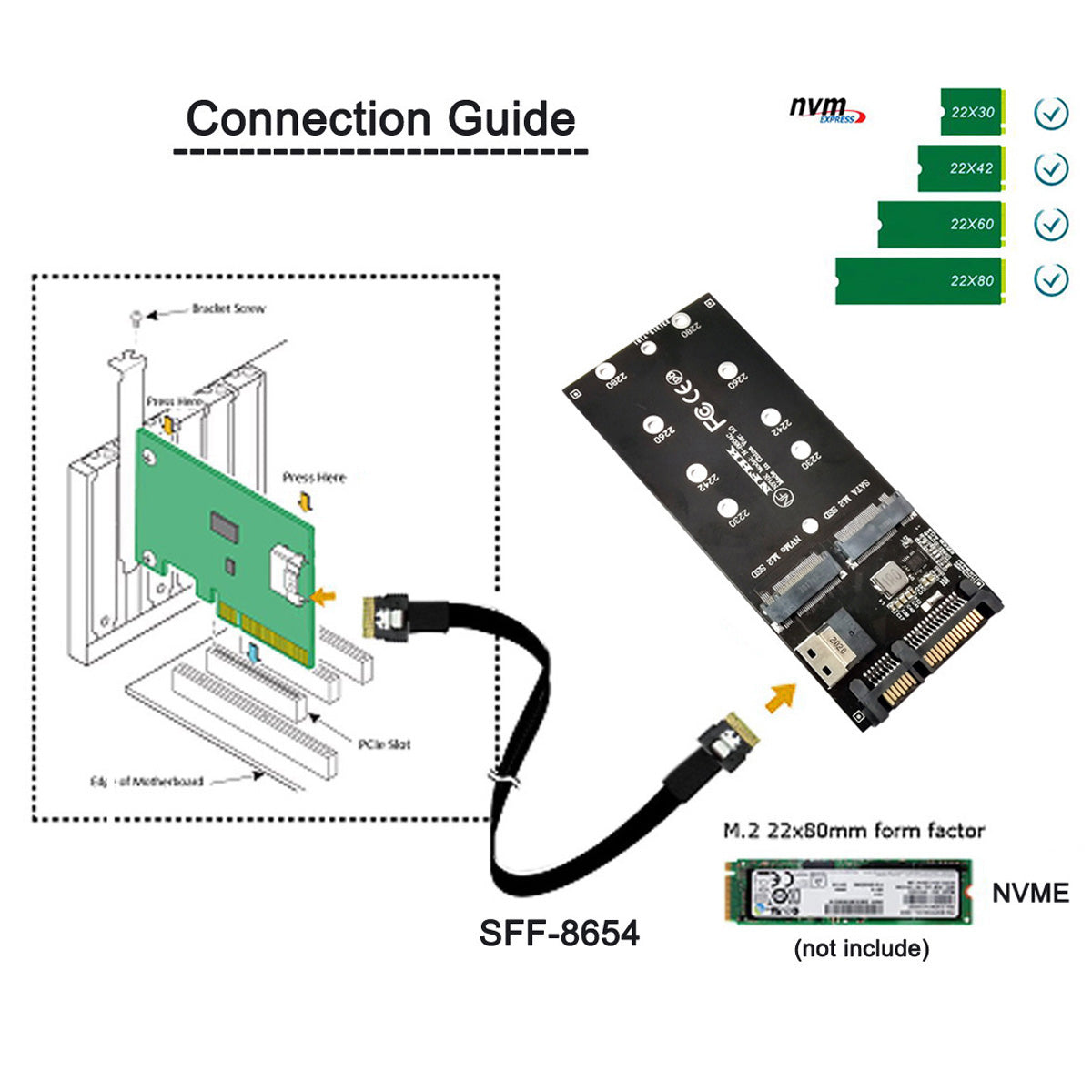 SF-016 SATA Adapter SFF-8654 to U2 Kit NGFF M-Key to Slimline SAS NVME PCIe SSD SATA Adapter for Mainboard