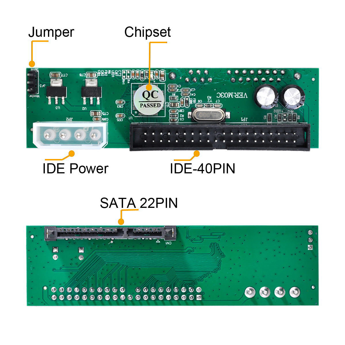 EP-014 SATA Disk to IDE/PATA 40Pin Motherboard Converter Adapter PCBA for Desktop and 2.5-inch 3.5-inch Hard Disk Drive