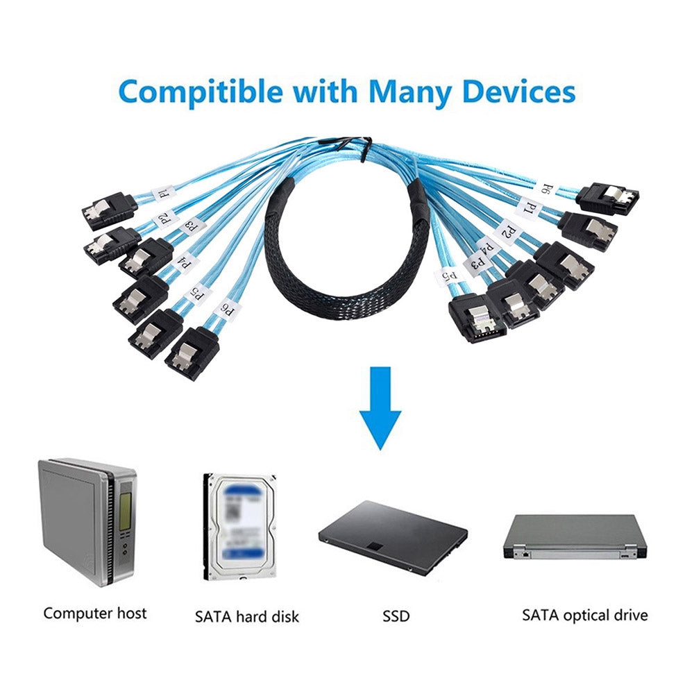 SF-018-0.5M Internal 6 SATA 7pin to 6 SATA 7pin Target SSD Hard Disk 6Gbps Data Server Raid Cable 0.5m