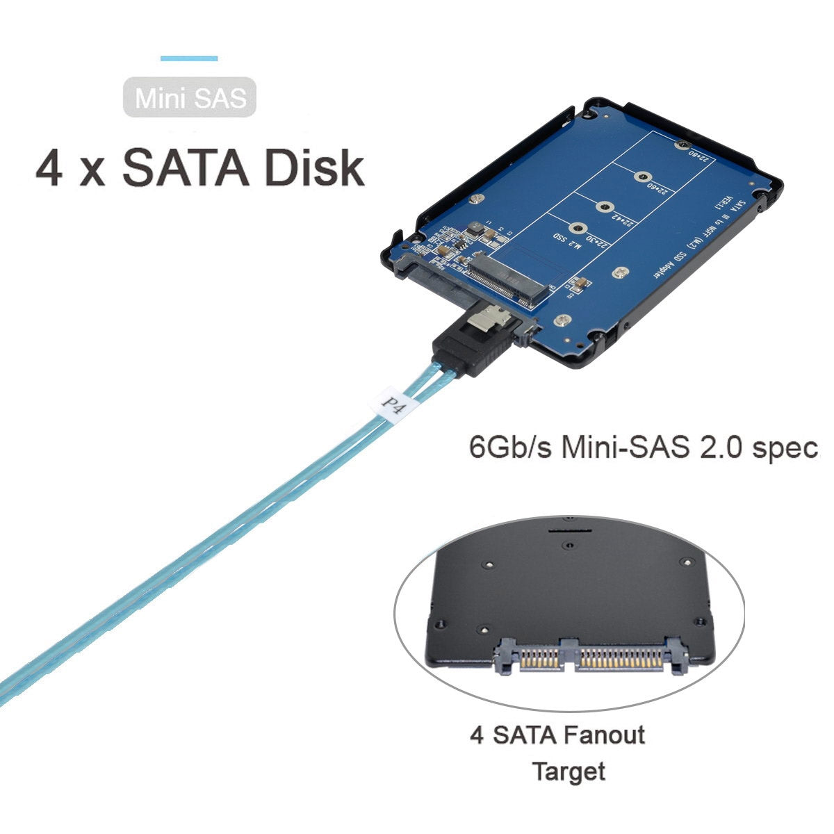SF-018-0.5M Internal 6 SATA 7pin to 6 SATA 7pin Target SSD Hard Disk 6Gbps Data Server Raid Cable 0.5m