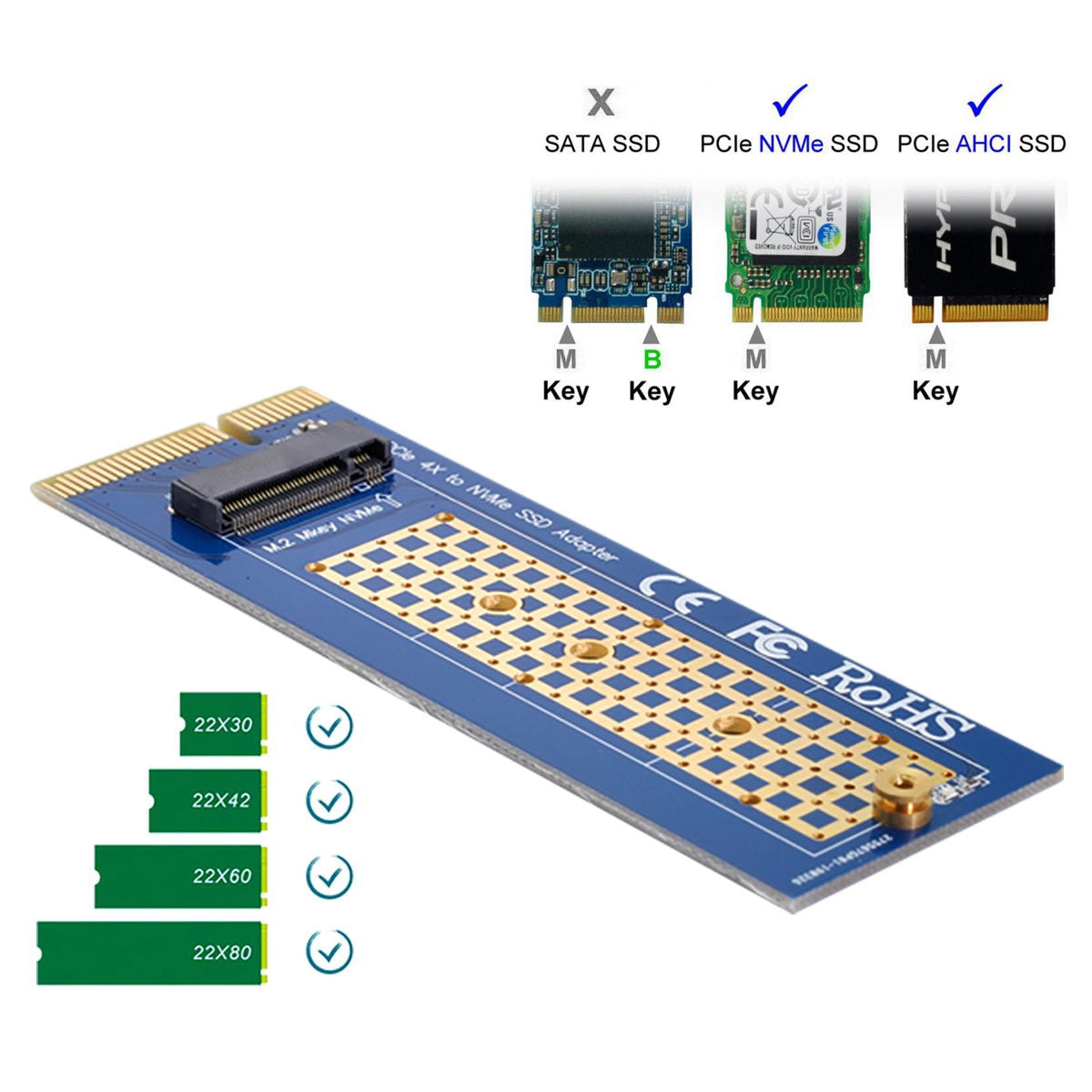 SA-005 NGFF M-key NVME AHCI SSD to PCI-E Express 3.0 4X Vertical Adapter for SSD and Motherboard