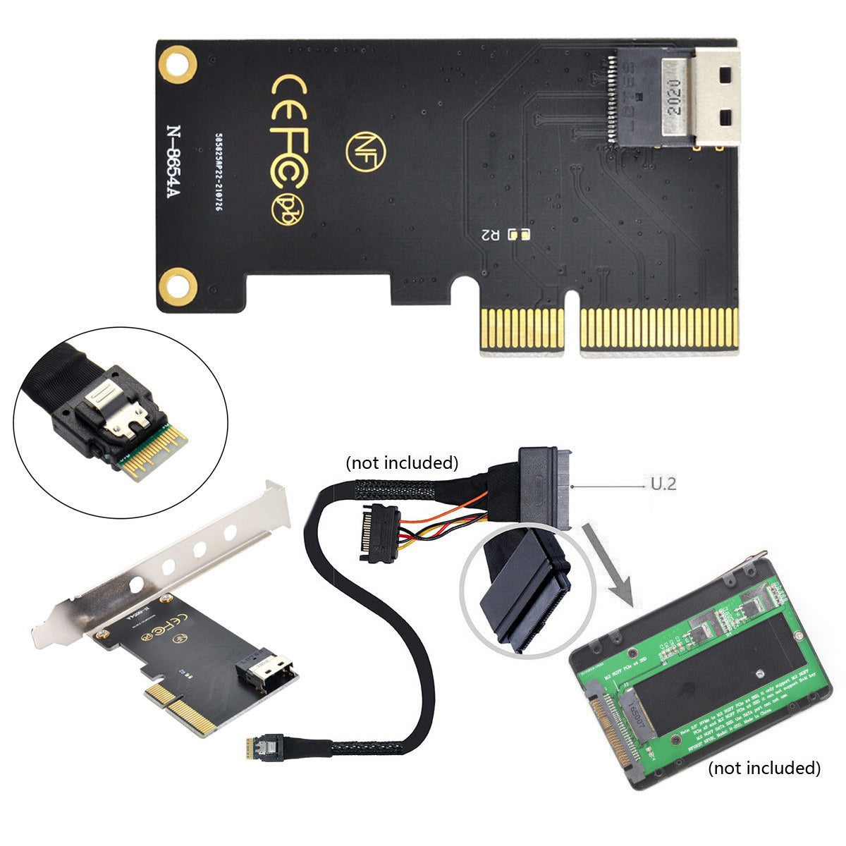 SF-025 PCI-E 4X to U.2 U2 Kit SFF-8639 to SFF-8654 Slimline SAS NVME PCIe SSD Adapter for Mainboard