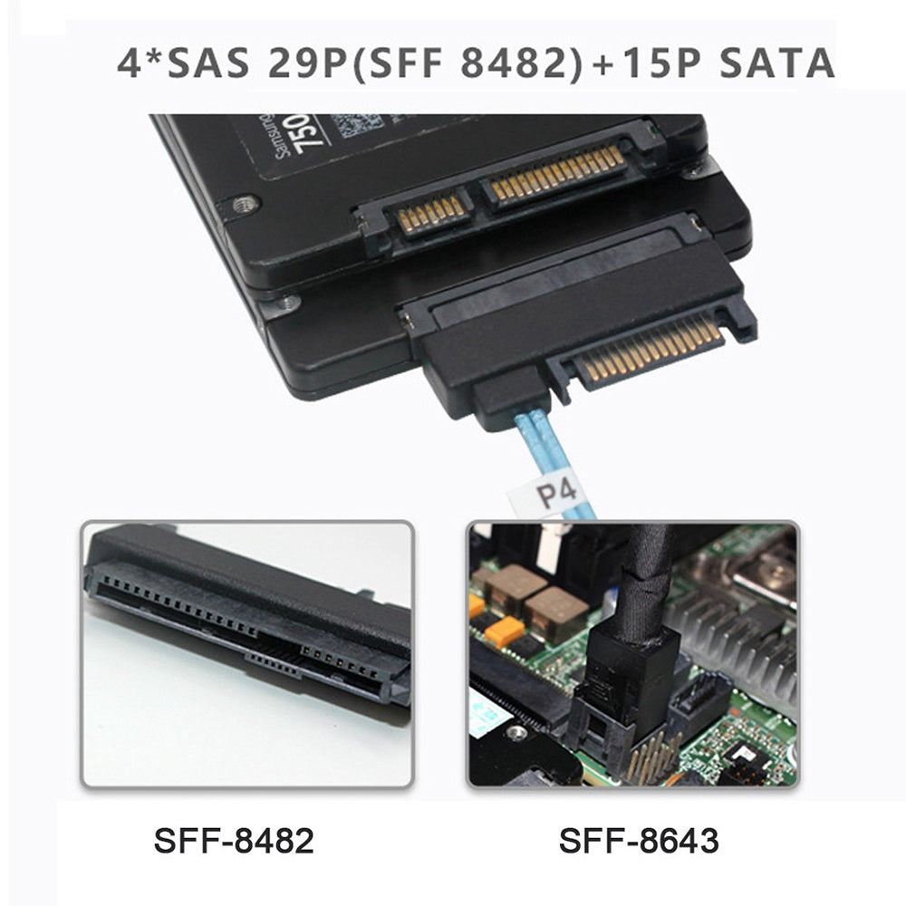 SF-012-0.5M Internal Mini SAS SFF-8643 Host to 4 SAS 29Pin SFF-8482 Target Disk 6Gbps Data Server Cable Adapter