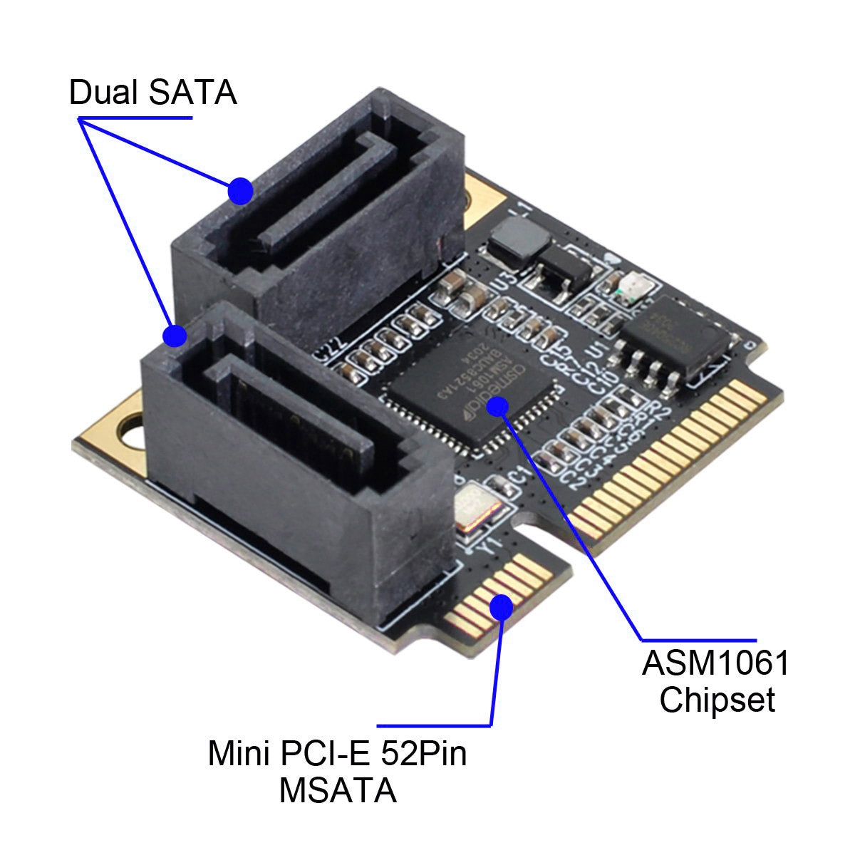 SA-033 Mini PCI-E PCI Express to SATA 3.0 Dual Ports Adapter Converter Hard Drive Extension Card